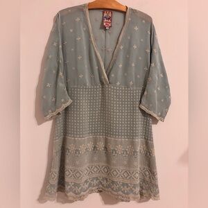 Johnny Was Light Blue Tunic Mini Dress